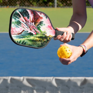 Raquette De Pickleball Dragon respirant le feu vibrante écailles roses