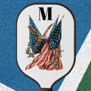 Raquette De Pickleball Drapeau américain et monogramme personnalisé patri