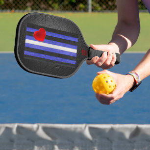 Raquette De Pickleball Drapeau de fierté en cuir SlipperyJoe's noir bleu 