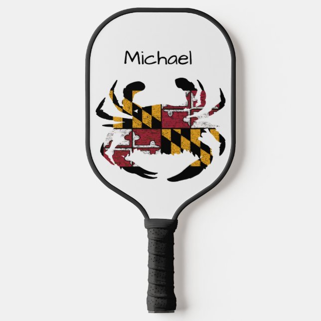 Raquette De Pickleball Drapeau d'état du Maryland personnalisé / Crabe bl (Recto)