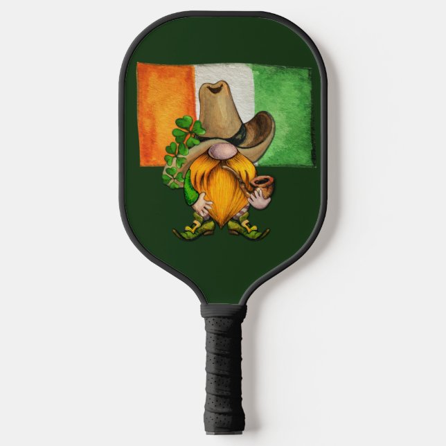 Raquette De Pickleball Drapeau irlandais Cowboy Gnome Monogramme (Recto)