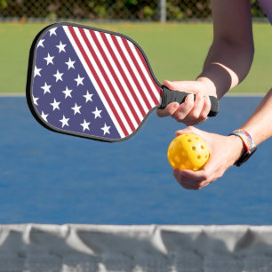 Raquette De Pickleball Drapeau Patriotique Rouge Blanc Bleu Étoiles Et Fr