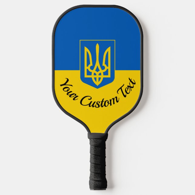 Raquette De Pickleball Drapeau ukrainien avec armoiries et texte personna (Recto)