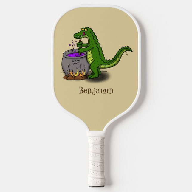 Raquette De Pickleball Drôle alligator vert cuisine dessin animé (Recto)