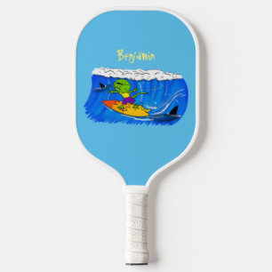 Raquette De Pickleball Drôle caricature de surf de lézard au cou
