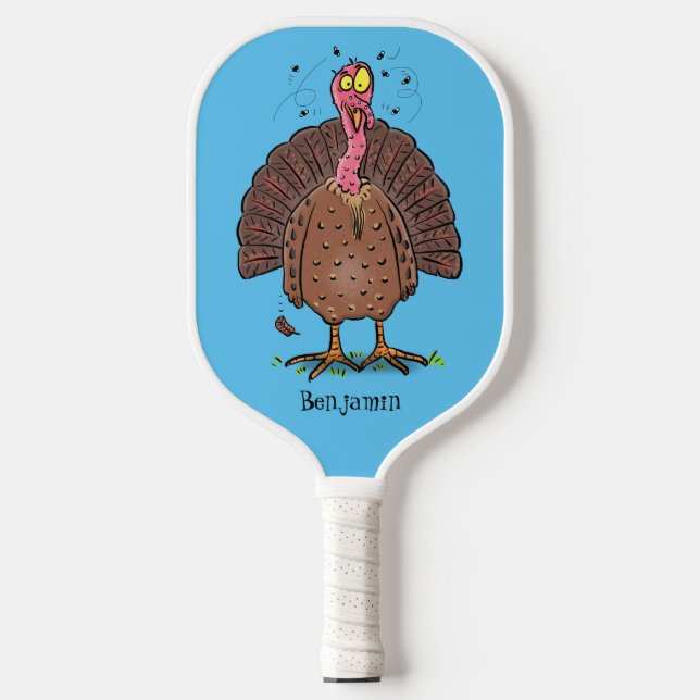 Raquette De Pickleball Drôle dinde marron de la ferme avec des mouches de (Recto)