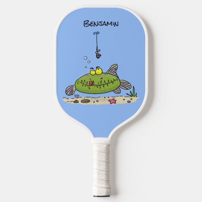 Raquette De Pickleball Drôle gras affamé poisson vert dessin de pêche (Recto)