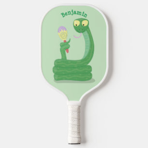 Raquette De Pickleball Drôle serpent vert avec caricature maraca