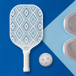 Raquette De Pickleball Dusty Blue Boho Chic Diamond Motif Texte personnal