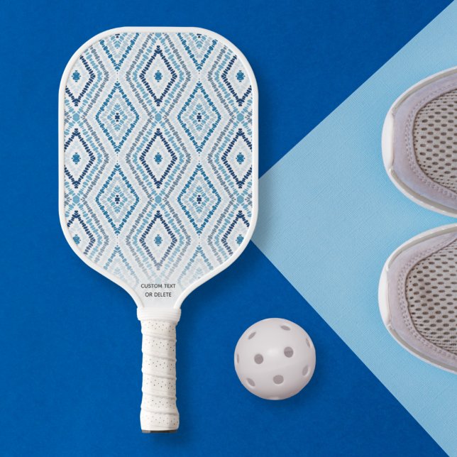 Raquette De Pickleball Dusty Blue Boho Chic Diamond Motif Texte personnal (Créateur téléchargé)