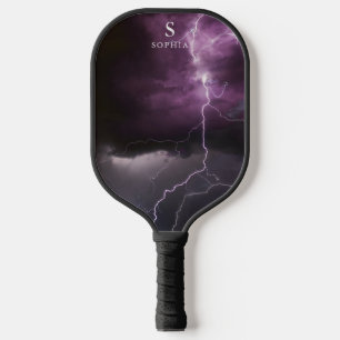 Raquette De Pickleball Éclair dans le ciel nocturne Thunderstorm Monogram
