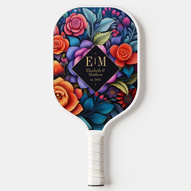 Raquette De Pickleball Élégant art populaire mexicain Floral sur mesure M (Recto)