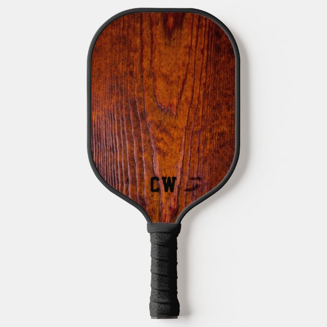 Raquette De Pickleball Élégant bois rustique Monogramme (Recto)