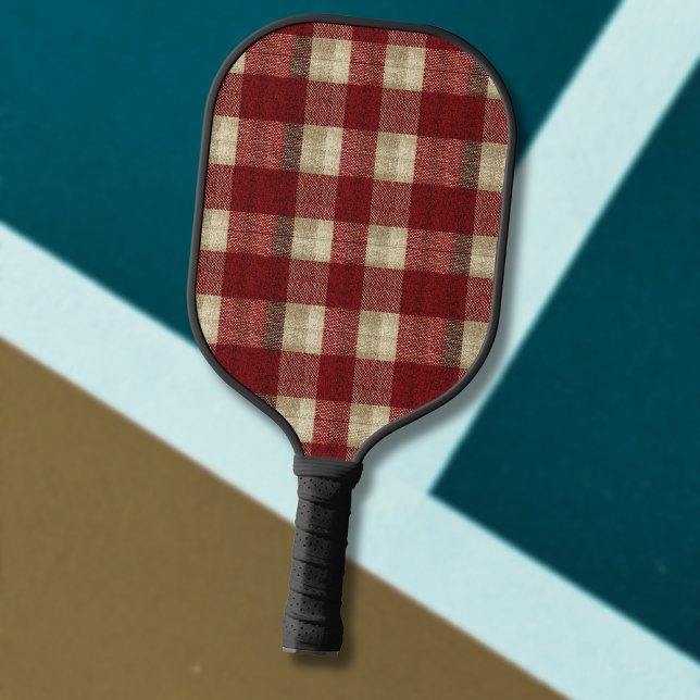 Raquette De Pickleball Elegant Burgundy Ivory Rust Red Plaid Pattern (Créateur téléchargé)
