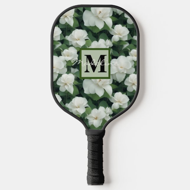 Raquette De Pickleball Elégant classique vert botanique blanc fleuri (Recto)