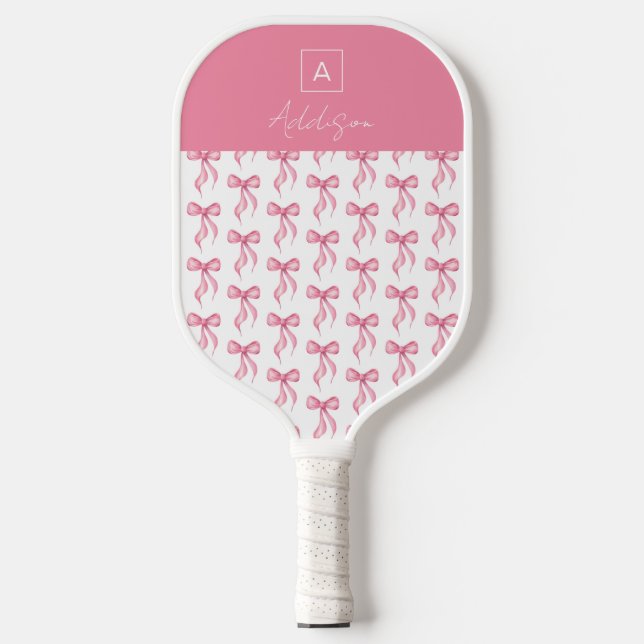 Raquette De Pickleball Élégant Coquette Rose Monogramme (Recto)