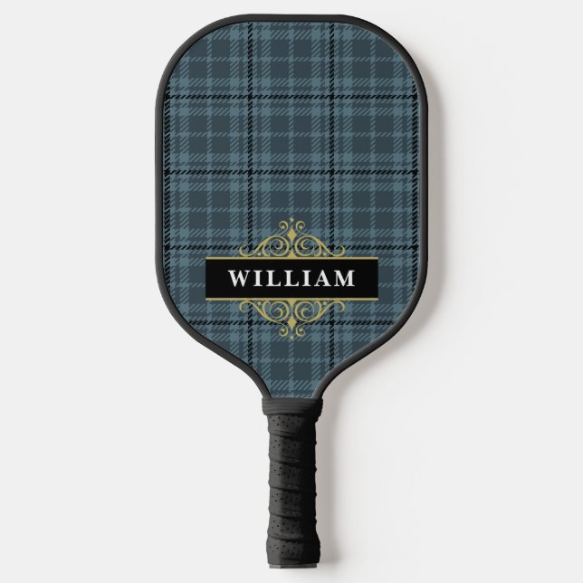 Raquette De Pickleball Élégant damier monogramme noir et or (Recto)