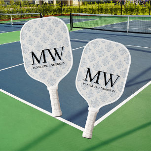 Raquette De Pickleball Élégant Élégant Bleu Damassé de l'Ère Régence