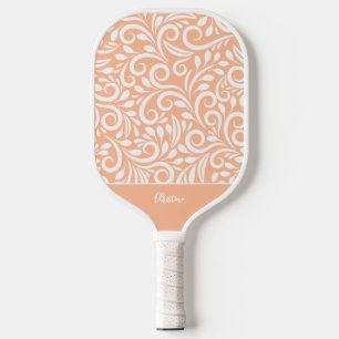 Raquette De Pickleball Élégant floral cool Nom monogrammé pêche Chic   