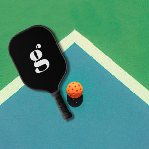 Raquette De Pickleball Élégant Gras Monogramme Initial Jet Noir