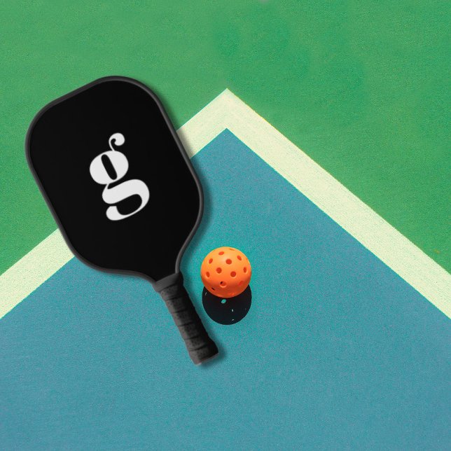Raquette De Pickleball Élégant Gras Monogramme Initial Jet Noir (Créateur téléchargé)
