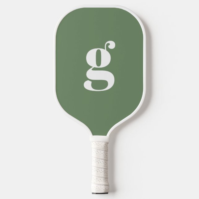 Raquette De Pickleball Élégant Gras Monogramme initial Sage Vert (Recto)