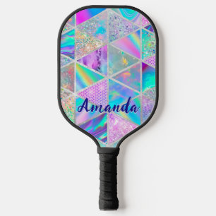 Raquette De Pickleball Elégant holographique tendance faux argent géométr