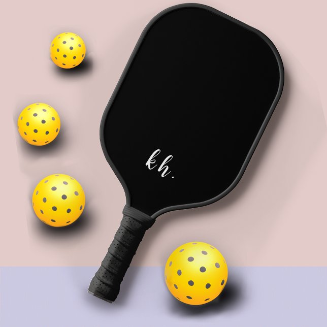 Raquette De Pickleball Élégant Initiales de Monogramme noir et blanc (Créateur téléchargé)