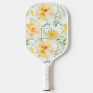 Raquette De Pickleball Elégant jaune pêche orange aquarelle fleurie