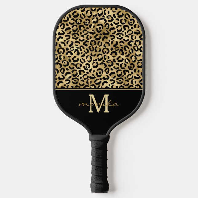 Raquette De Pickleball Élégant léopard doré Personnalisé (Recto)
