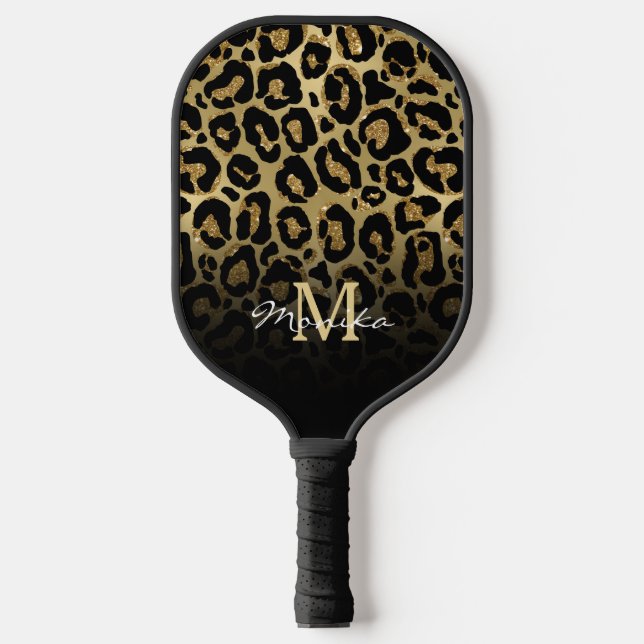 Raquette De Pickleball Élégant léopard doré Personnalisé (Recto)