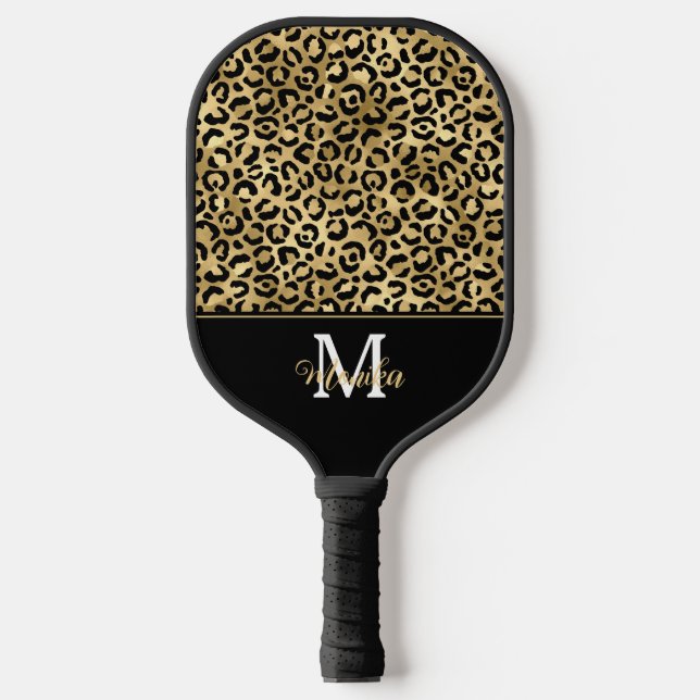 Raquette De Pickleball Élégant léopard doré Personnalisé (Recto)