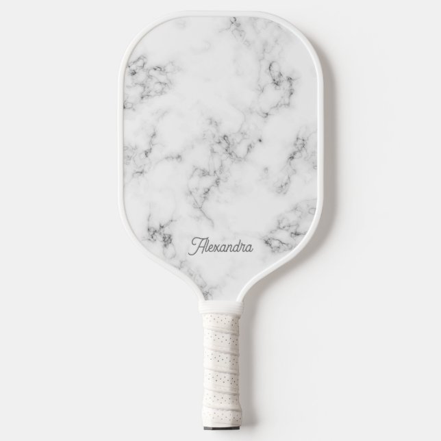 Raquette De Pickleball Élégant Marbre gris féminin Nom du client (Recto)