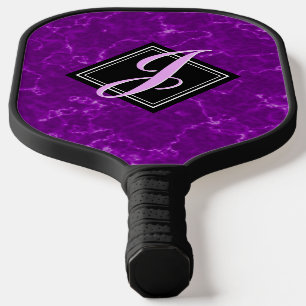 Raquette De Pickleball Élégant marbre violet noir diamant Monogramme