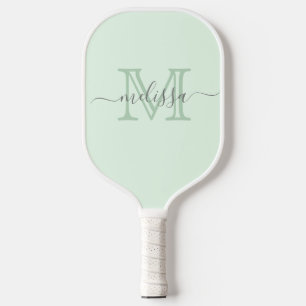 Raquette De Pickleball Élégant Mint vert Nom minimal et Monogramme