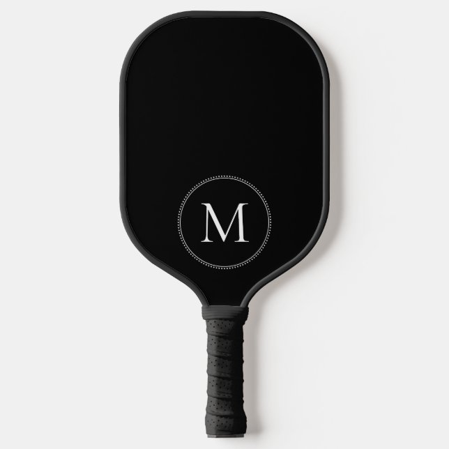 Raquette De Pickleball Élégant Monogramme Bordure Pointillée Noir (Recto)