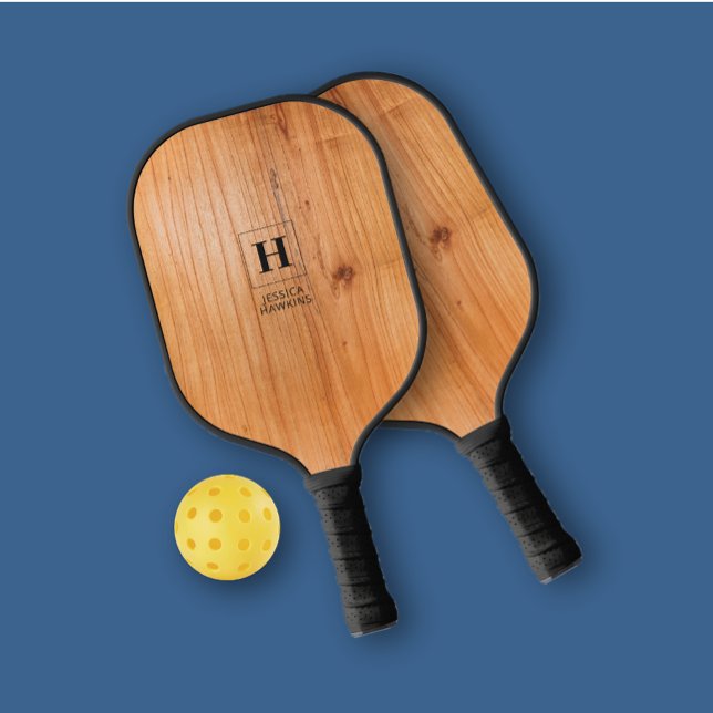 Raquette De Pickleball Élégant Monogramme classique Bois doré Personnel (Créateur téléchargé)