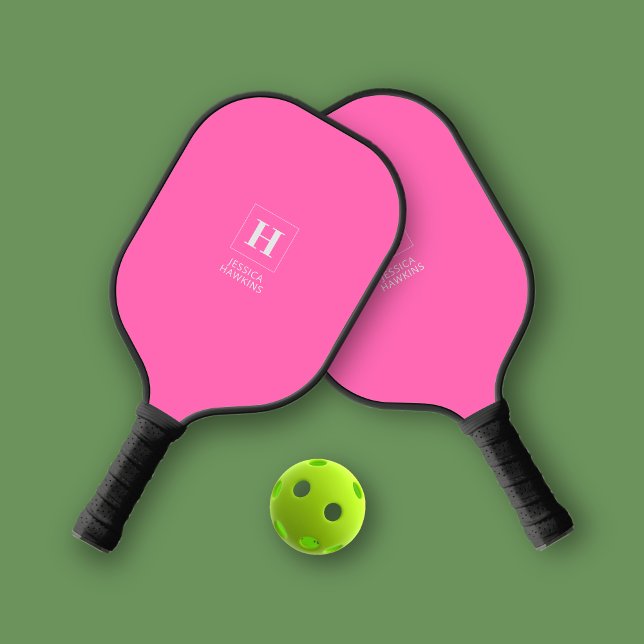 Raquette De Pickleball Élégant Monogramme Classique Rose Chaud Personnel (Créateur téléchargé)