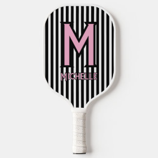 Raquette De Pickleball Élégant Monogramme de Script Rose avec Rayures Noi