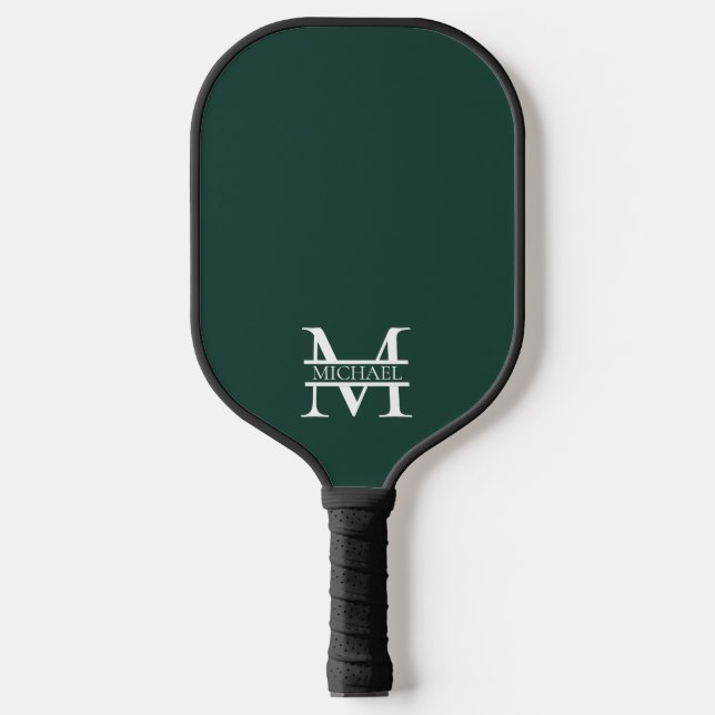 Raquette De Pickleball Élégant Monogramme et nom Emerald Green Personnali (Recto)