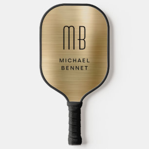 Raquette De Pickleball Élégant Monogramme Faux Or Brossé Métallique