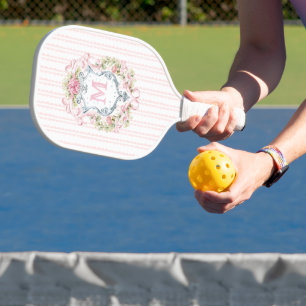 Raquette De Pickleball Élégant monogramme floral