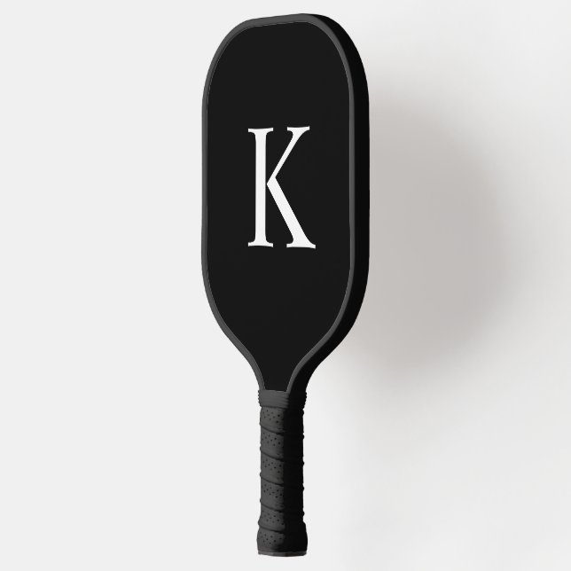 Raquette De Pickleball Élégant monogramme initial noir et gris (Gauche)