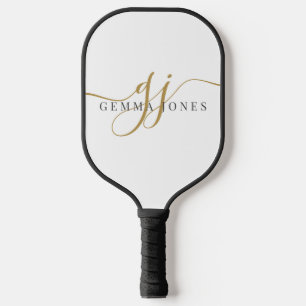 Raquette De Pickleball Élégant Monogramme noir or