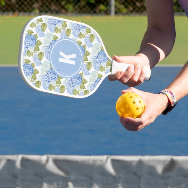 Raquette De Pickleball Élégant Motif de fleurs d'hydragea bleu (Insitu)