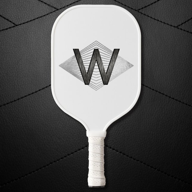 Raquette De Pickleball Élégant noir argent élégant Monogramme personnalis (Créateur téléchargé)