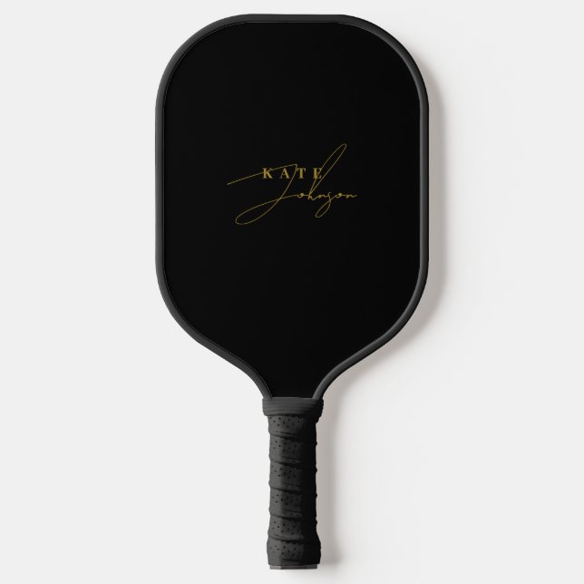 Raquette De Pickleball Élégant Noir Signature Script Monogramme (Recto)