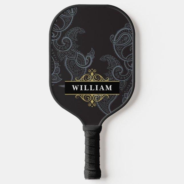 Raquette De Pickleball Élégant Papillon Monogramme Noir Or (Recto)