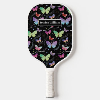 Raquette De Pickleball Élégant Papillons violets et bleus brillants