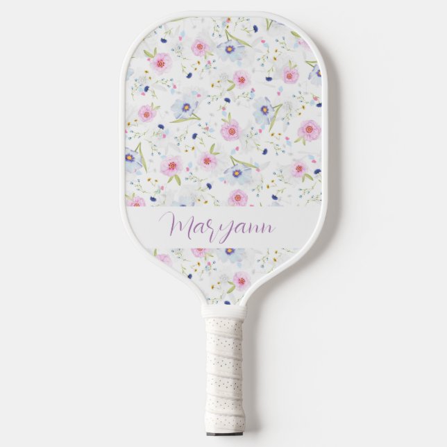 Raquette De Pickleball Elégant Pastel Blue Rose Fleurs Personnalisées (Recto)